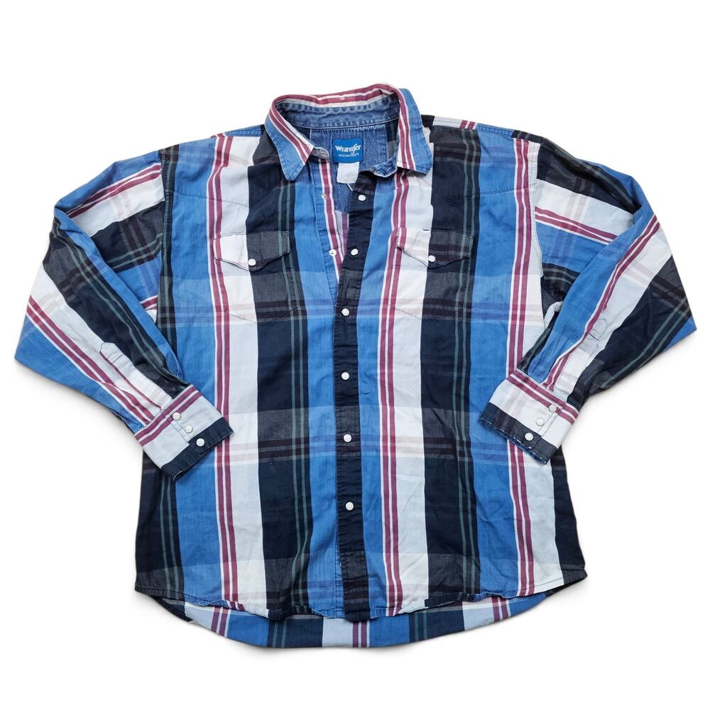 WRANGLER Western Pearl Snap Shirt Men XXL VTG 90s Retro Plaid Cowboy Ranch Rodeo